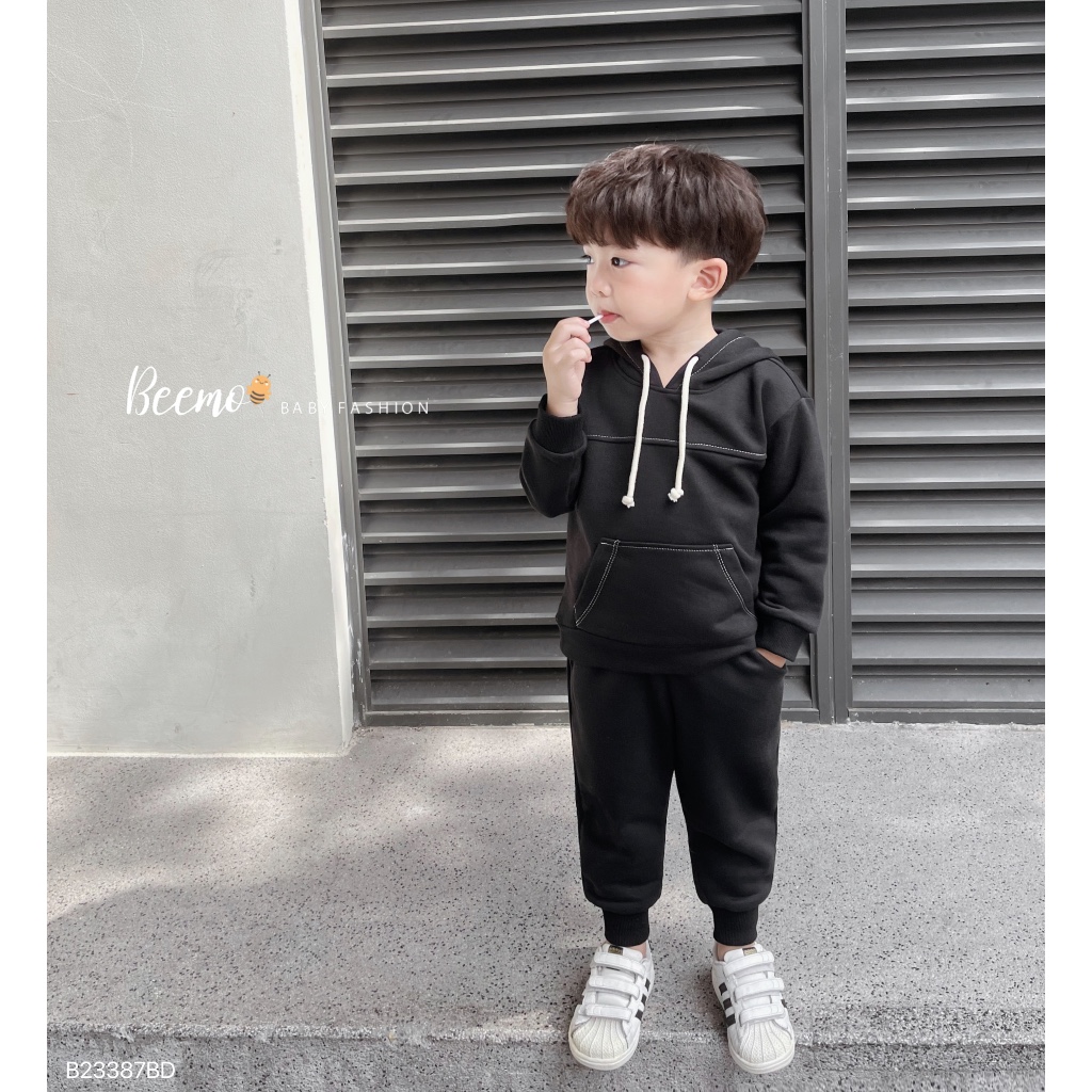 Bộ quần áo Hoodie chỉ nổi cho bé trai Beemo,Chất liệu nỉ bông dày dặn,siêu ấm áp,quần bo gấu cực kì năng động B410