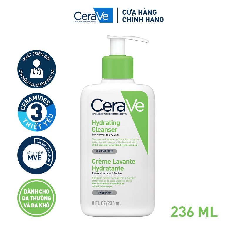 Sữa rửa mặt CERAVE cho da dầu da mụn và nhạy cảm 236ml