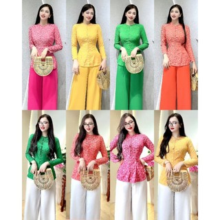 Set bà ba gấm 2 da tay dài , nút ngọc
