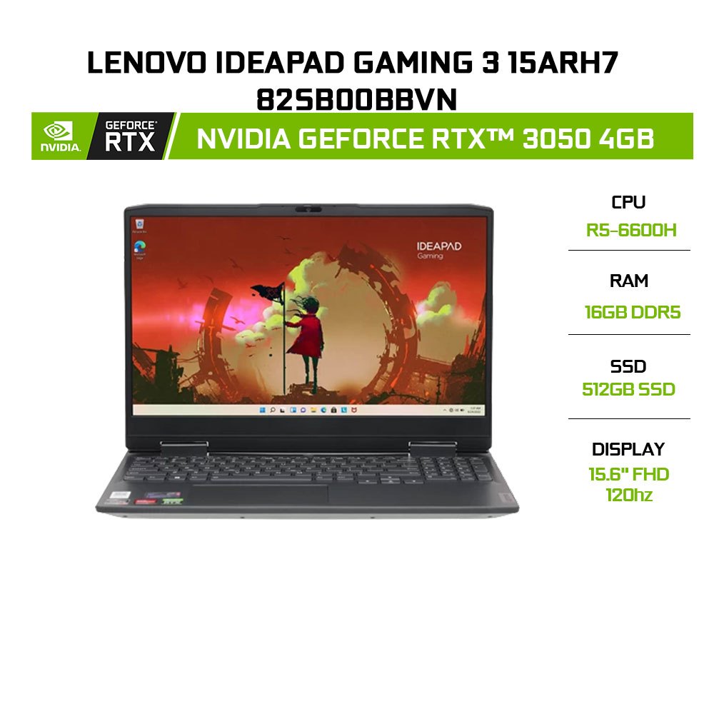 Laptop Lenovo IdeaPad Gaming 3 15ARH7 82SB00BBVN R5-6600H | 16GB | 512GB | RTX™ 3050 4GB