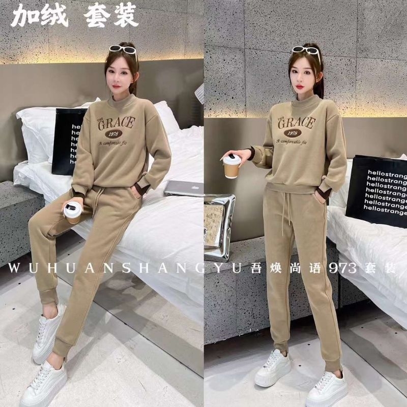 Sét bộ thể thao nữ thu đông chất nỉ tăm lót bông cao cấp  grace quảng châu