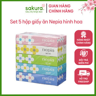 Set 5 hộp giấy ăn Nepia hình hoa - Hàng Nhật nội địa