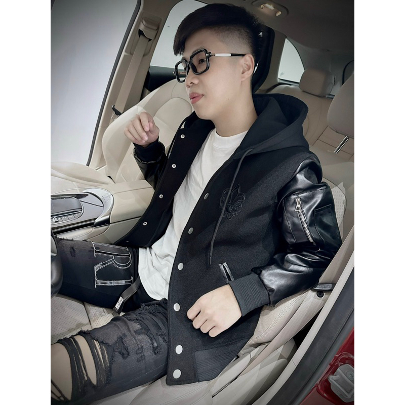 Áo Khoác Dạ Mũ Nỉ Thêu Da Chrrome Hearrst Nam Cao Cấp