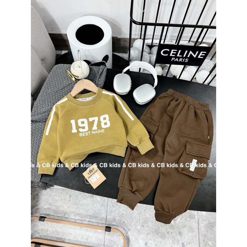 Sét bộ quần áo thu đông 1978 vải nỉ ép hai da cho bé trai