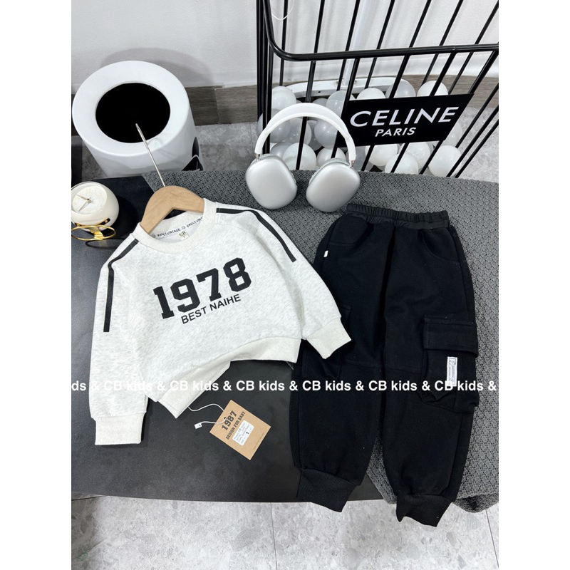 Sét bộ quần áo thu đông 1978 vải nỉ ép hai da cho bé trai