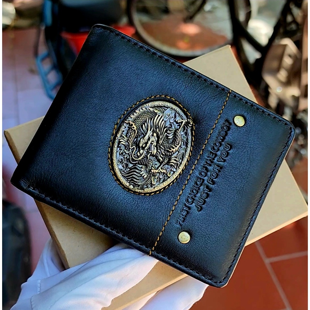 Ví nam X-Leather ví da nam 100% da bò nguyên miếng logo rồng/hổ/thổ dân đem lại tài lộc may mắn cả năm  mẫu mới 2024
