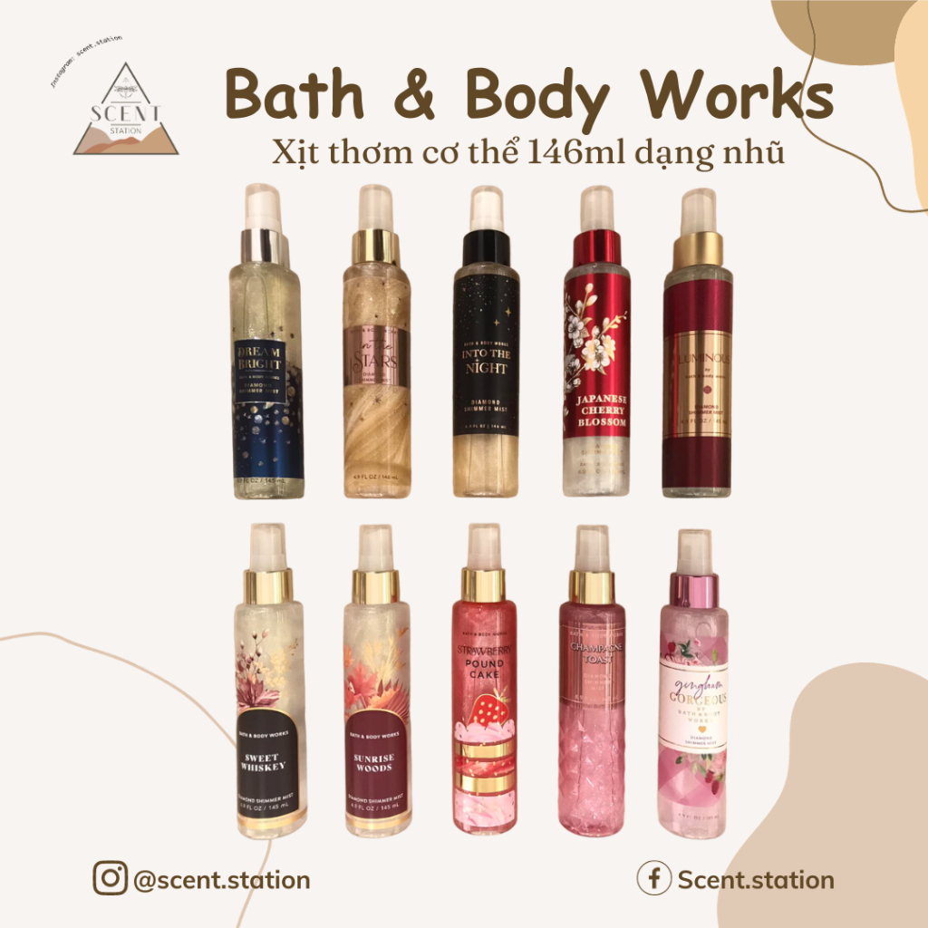 Xịt thơm cơ thể Body mist Bath & Body Works 146ml ~Scent.station ~