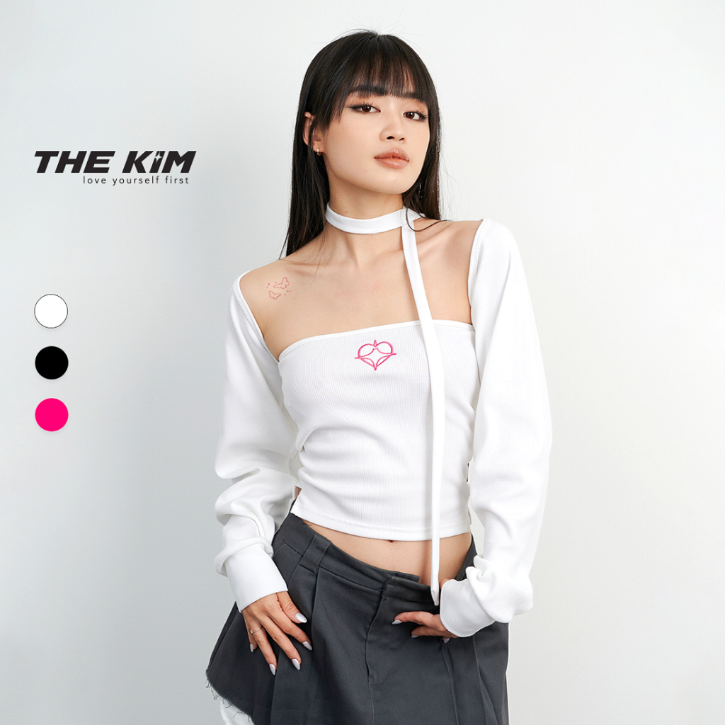 The Kim Set áo khoác cardigan + áo quây, tặng kèm khăn cổ chất liệu thun gân A230