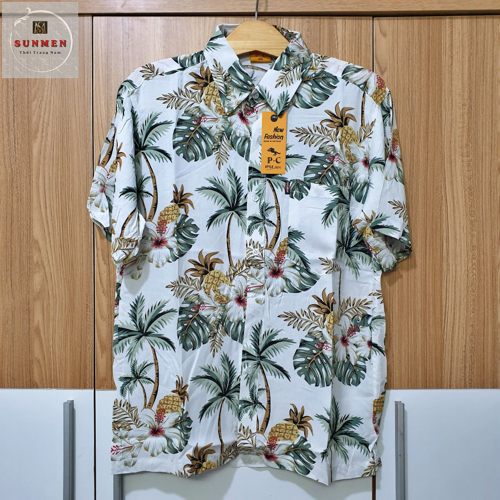 ÁO SƠ MI ĐI BIỂN UNISEX CHẤT LANH HỌA TIẾT HOA LÁ MỀM MẠI THOÁNG MÁT SUNMEN