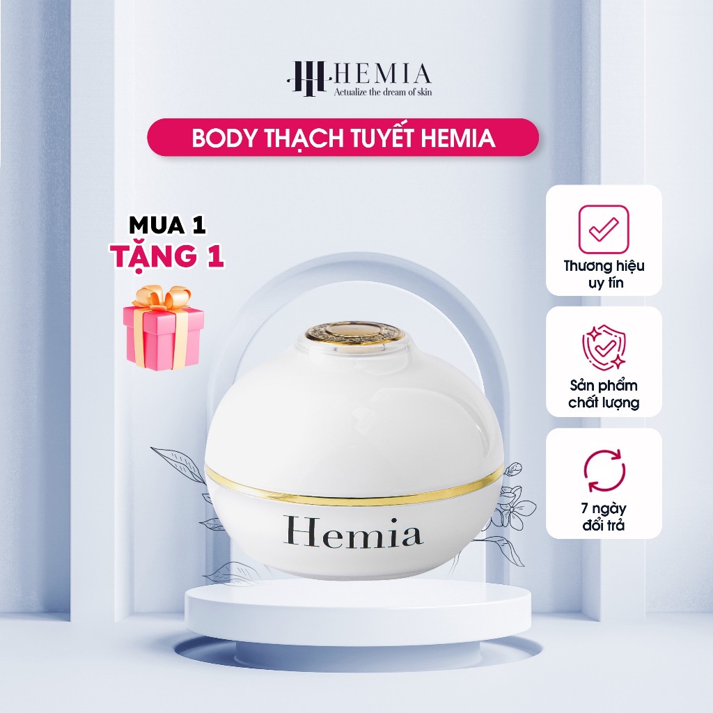 Kem body dưỡng thể dưỡng trắng da toàn thân Hemia thạch tuyết cao cấp hộp 150gr