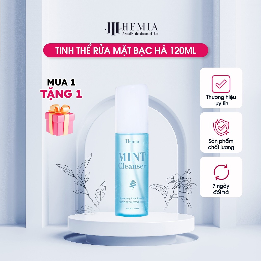 Sữa rửa mặt bạc hà Hemia làm sạch sâu dưỡng ẩm se khít lỗ chân lông ngăn ngừa mụn hiệu quả 120ml