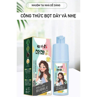 Dầu gội nhuộm tóc thảo dược helloii bubble, phủ bạc tóc màu nâu hạt dẻ, đen, nâu caffe, tím nho, đỏ