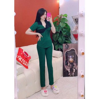 Set đồ bộ ống rộng rút eo mặc nhà