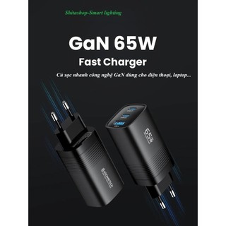 Củ sạc nhanh 65w công nghệ gan 2 cổng typec + 1 cổng usb