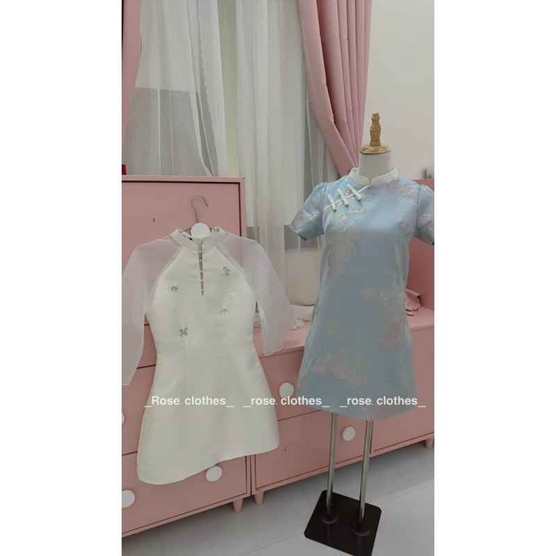 Váy An Nhiên kiểu dáng áo dài cách tân phối cổ yếm hoạ tiết gấm siêu xinh. Ảnh thật by Rose.clothes
