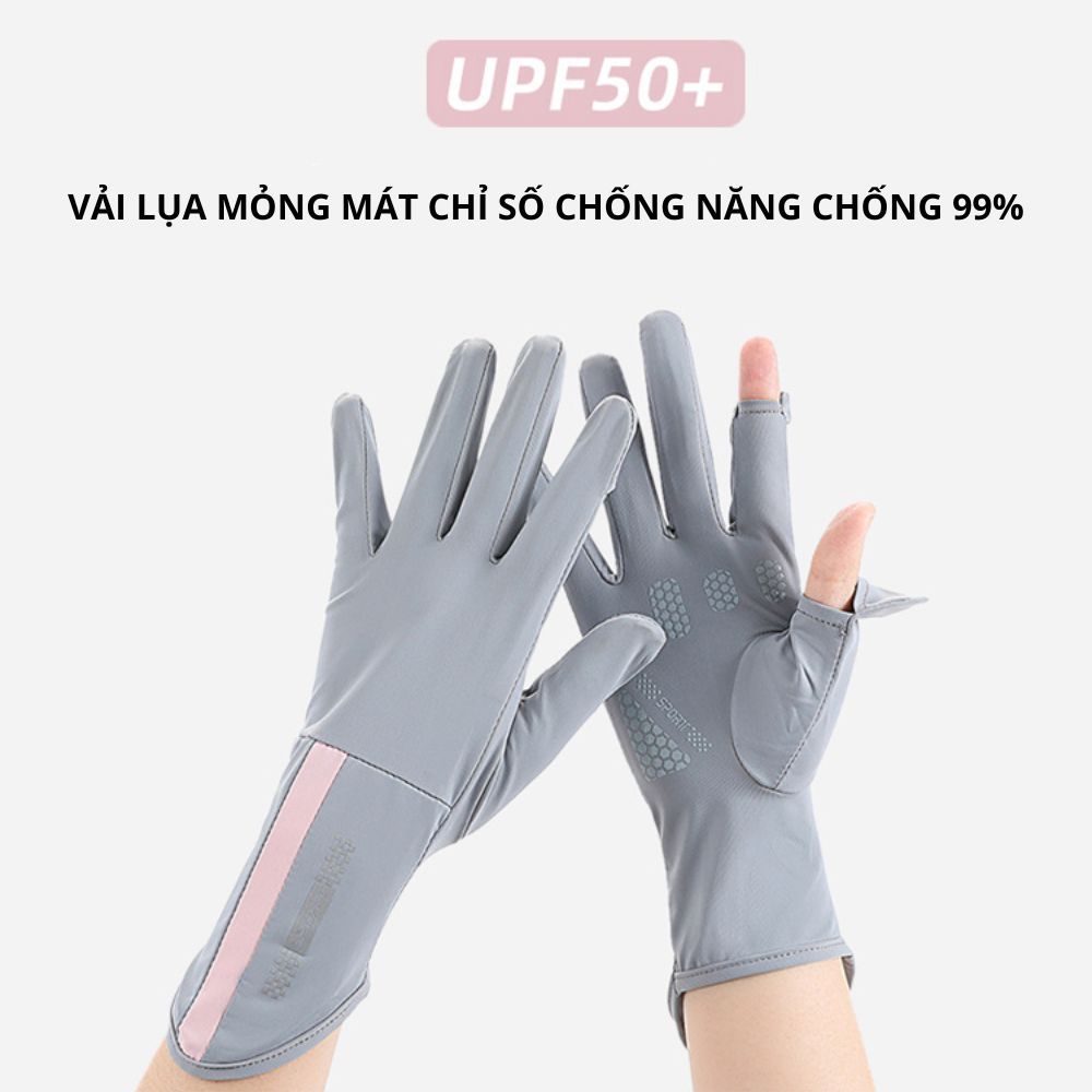 Găng Tay Chống Nắng UPF50+ Chống Tia UVA UVB Mỏng Nhẹ Thun Lạnh Thoáng Khí Chống Trượt Lái Xe Mở Đầu Ngón Tay Cảm Ứng