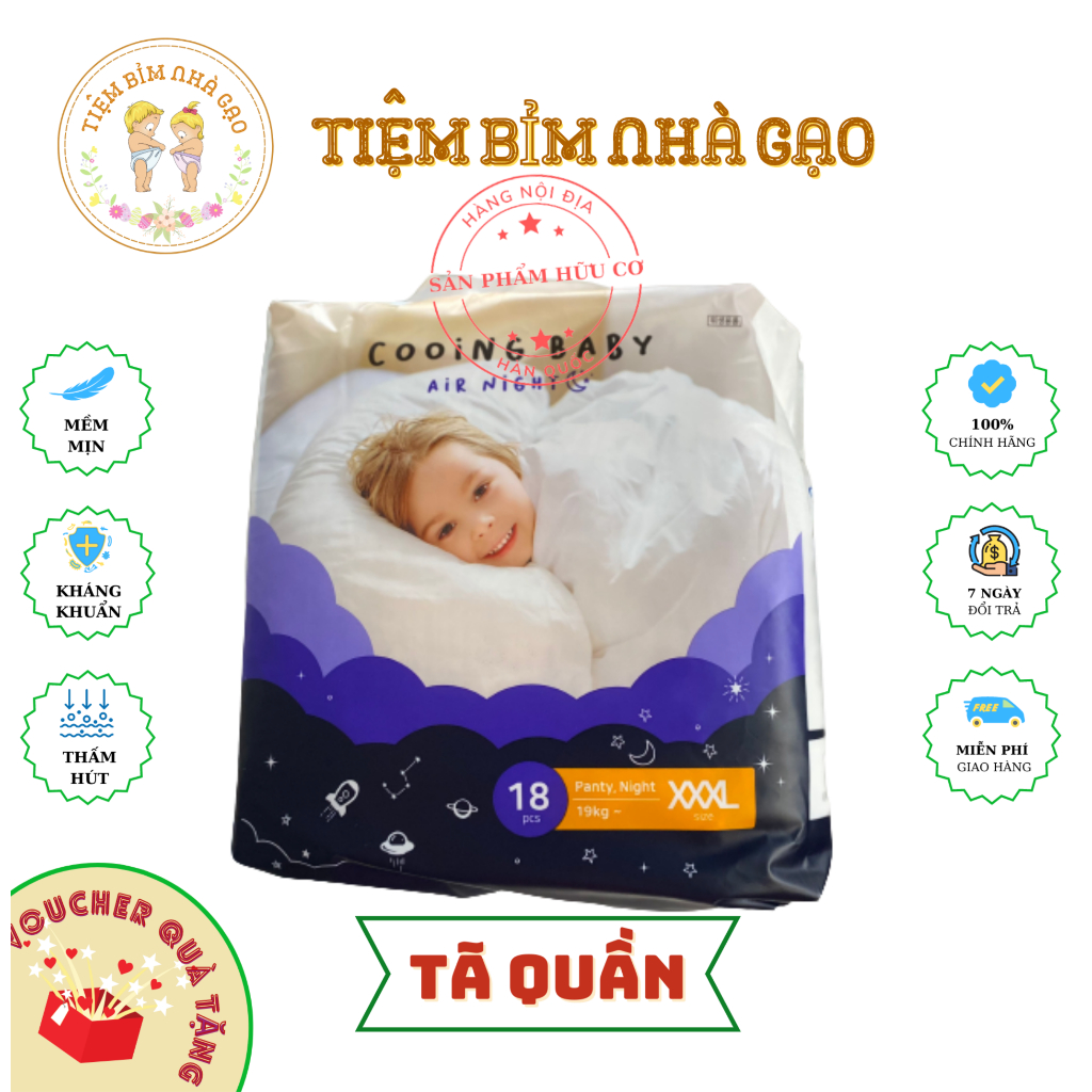 Bỉm Cooing Air Dry nội địa Hàn phiên bản dùng đêm mới ra 2023 đủ size L26m/XL22m/XXL20m/XXXL18m.