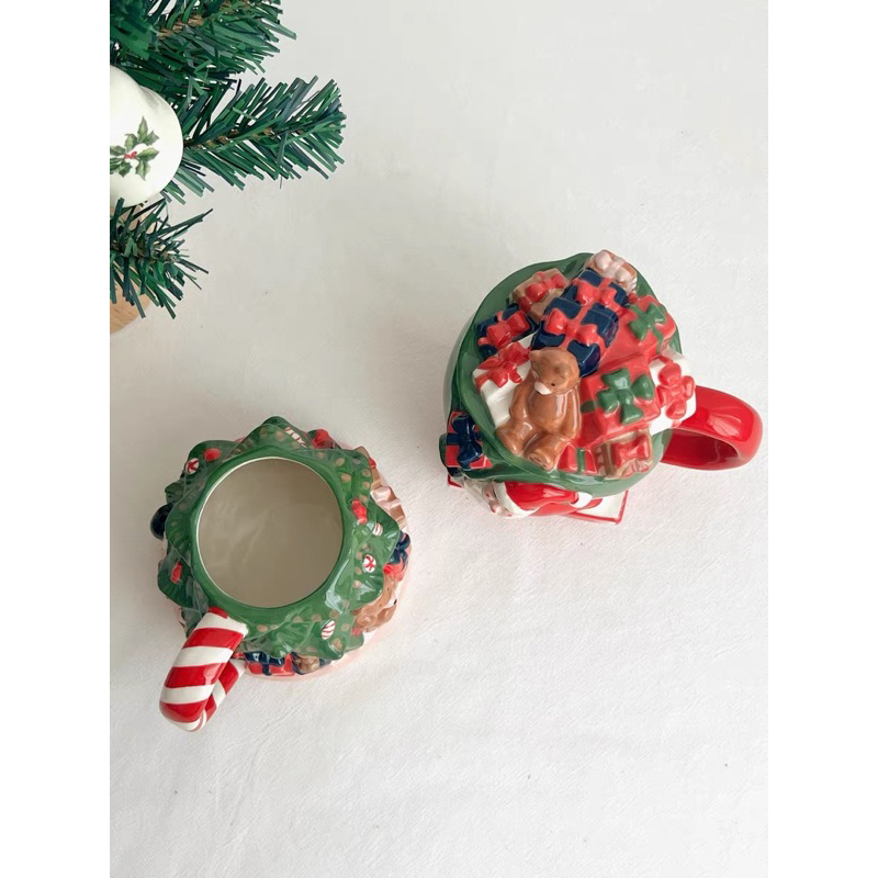 Cốc gốm điêu khắc vẽ tay thủ công 100% hoạ tiết Noel dành cho mùa Giáng Sinh cực đẹp và sang trọng