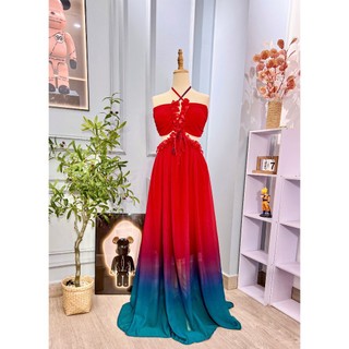 [Maxi] Đầm maxi phối bèo đỏ xanh Form Dài -Nhà Lỳ Có Maxi