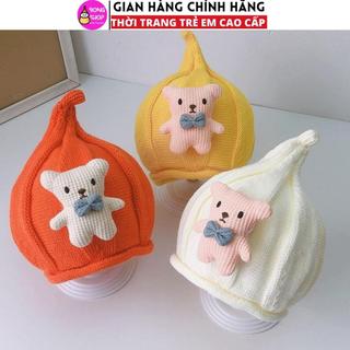 Mũ dệt kim giữ ấm tai hình gấu bông đáng yêu cho bé 6 - 24 tháng