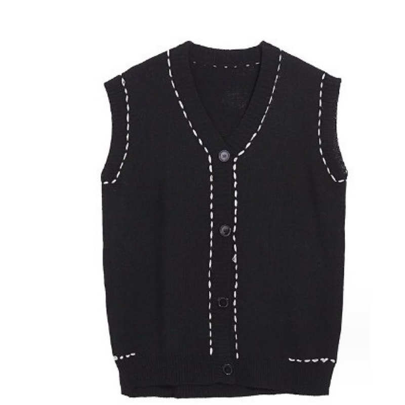 Áo gile len unisex,chất len mỏng màu đen viền chỉ trắng