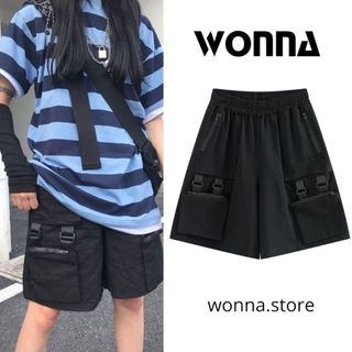 Quần short unisex ulzzang street style oversize form rộng zipper túi hộp box pant nam nữ cá tính Y2K gothic tactical