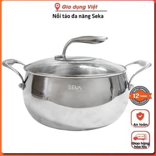 Nồi inox đáy 5 lớp nguyên khối Seka SK6080, Nồi luộc hấp inox nguyên khối, dung tích 4l