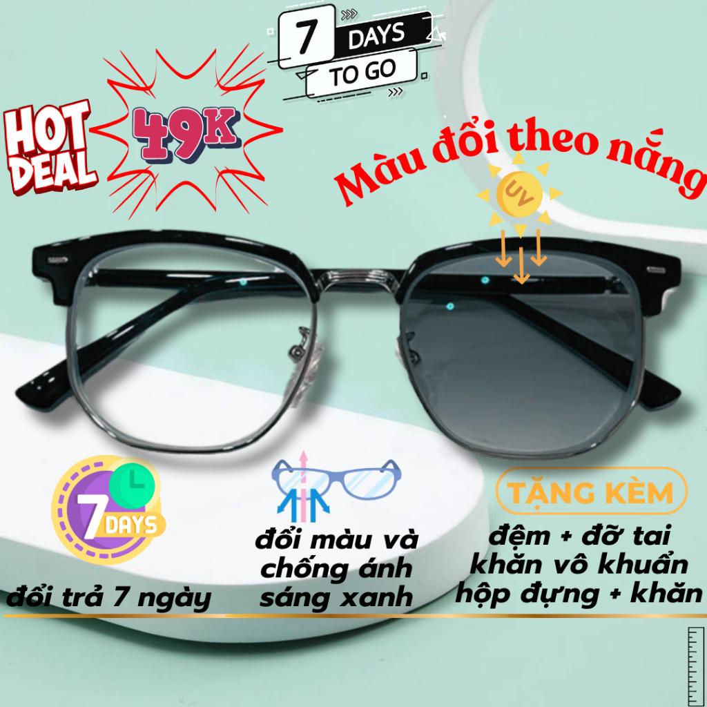 Mắt Kính Nam Nữ Đổi Màu Chống Tia uv Và Ánh Sáng Xanh Khi Ra Nắng Thời Trang, Shop 7daystogo,lily, anna