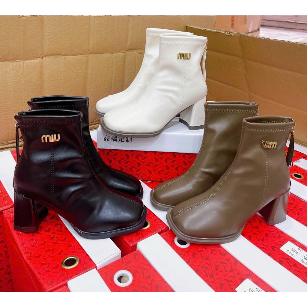 Giày Bốt, Bốt Da Nữ Chữ MIU Cổ Lửng 3 màu HOTTREND 2023 !