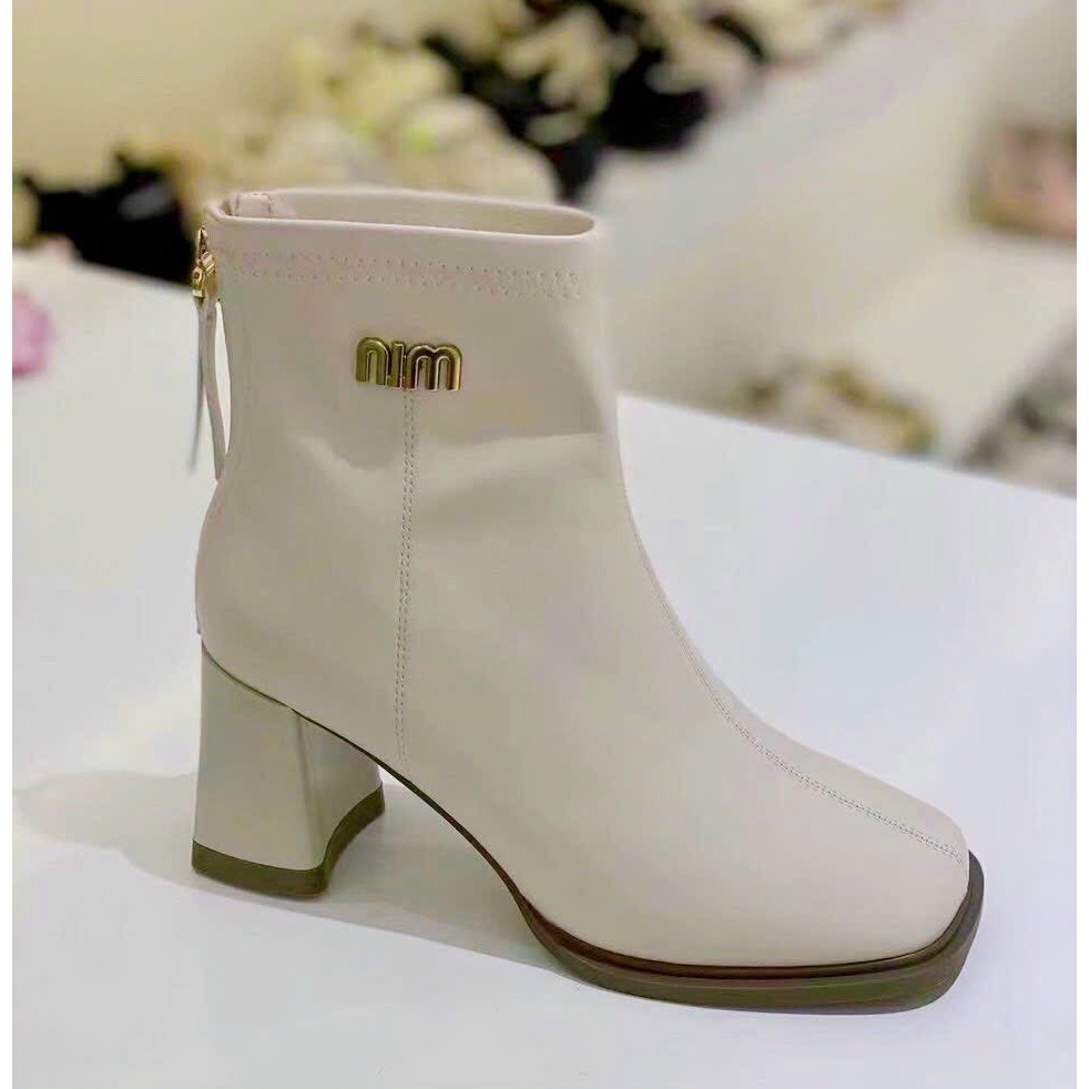 Giày Bốt, Bốt Da Nữ Chữ MIU Cổ Lửng 3 màu HOTTREND 2023 !