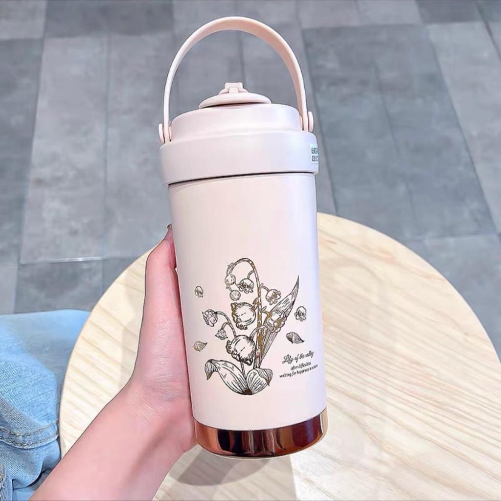 Ly Giữ Nhiệt Lily Lòng Gốm Ceramic Cao Cấp 500ml Giữ Nhiệt Cách Nhiệt 2 Lớp Có Ống Hút , Tặng Túi Trong Suốt và cọ vệ si