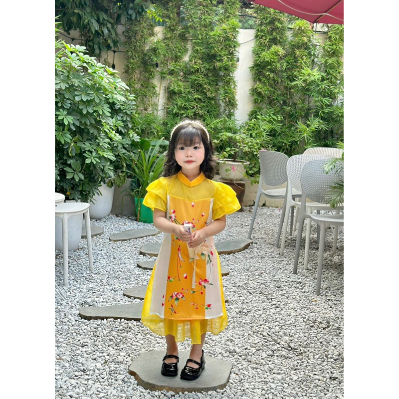 Áo dài lụa xướt bé gái thiết kế 10-38ki