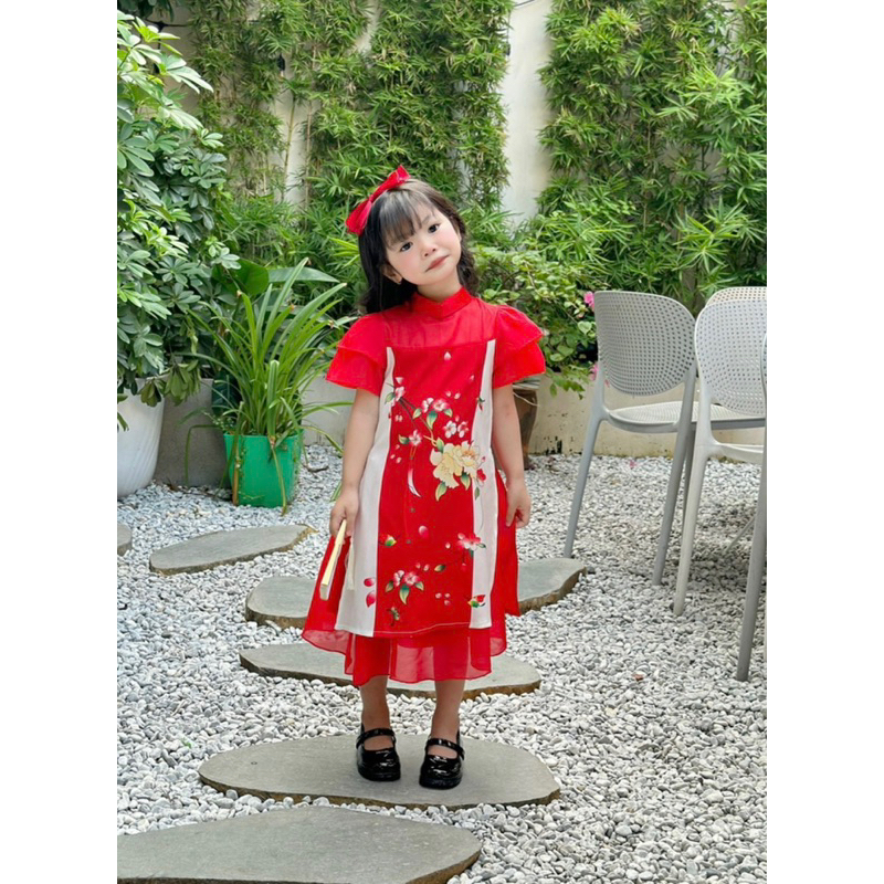 Áo dài lụa xướt bé gái thiết kế 10-38ki