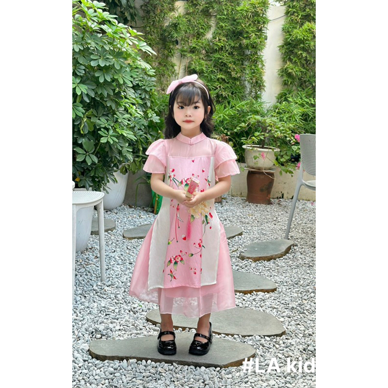 Áo dài lụa xướt bé gái thiết kế 10-38ki