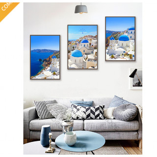 Bộ 3 Bức Tranh Treo Tường Canvas Biển Địa Trung Hải Bắc Âu Santorini Hy Lạp Decor Phòng Khách Sạn Resort