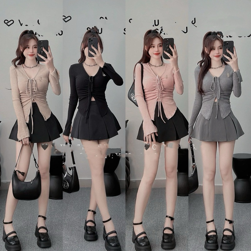 Áo Len Tay Loe Xẻ Vạt Rút Dây Nhún Eo Kèm Tag YLS Hàng Loại 1