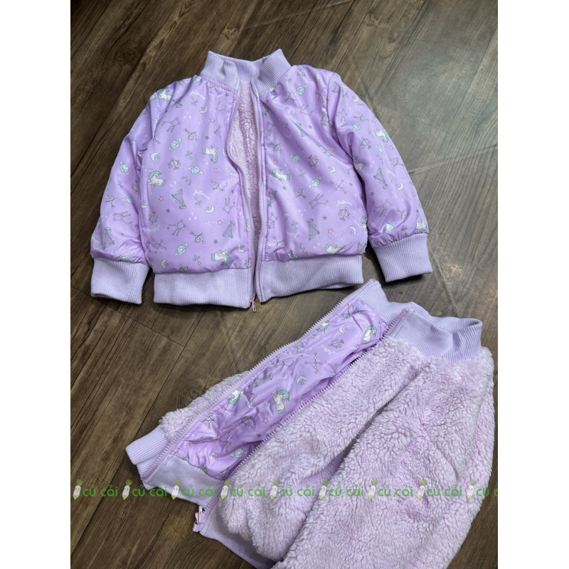 AK2367 Áo bomber bé gái 2 mặt kì lân tím lót lông cừu