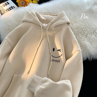  Áo hoodie mũ hai lớp mặt cười nháy mắt chữ HHHH nỉ lót bông dày tay bồng 