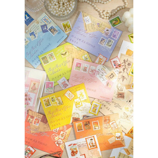 46 miếng Sticker tem thư đựng trong phong bì thư để trang trí sổ
