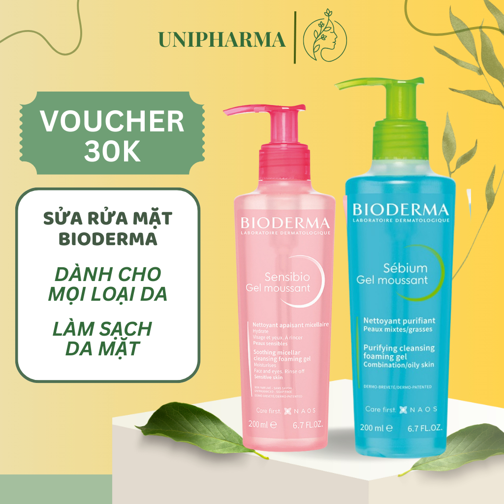 Sữa rửa mặt Bioderma Sebium Gel Moussant Sensibio Gel cho da nhậy cảm hỗn hợp và dầu mụn - Unipharma - 200ml
