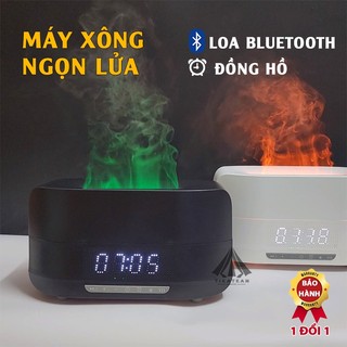 Máy xông tinh dầu ngọn lửa V2 Loa Bluetooth + Đồng hồ, máy tạo ẩm khuếch tán tinh dầu cao cấp, sang trọng