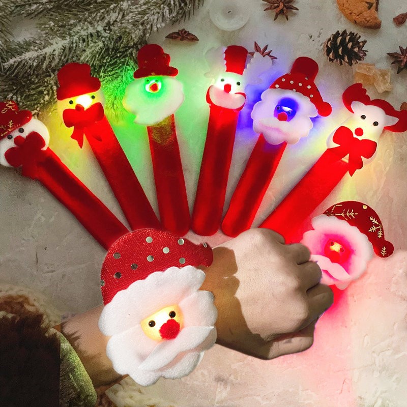 Qùa tặng noel Vòng tay nhung cuộn có đèn les cho bé và học sinh trang trí giáng sinh