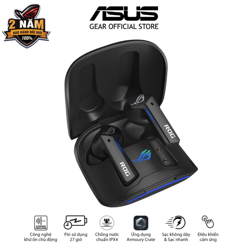 Tai nghe gaming không dây độ trễ thấp ASUS ROG CETRA TRUE Wireless, chống nước IPX4, công nghệ chống ồn ANC