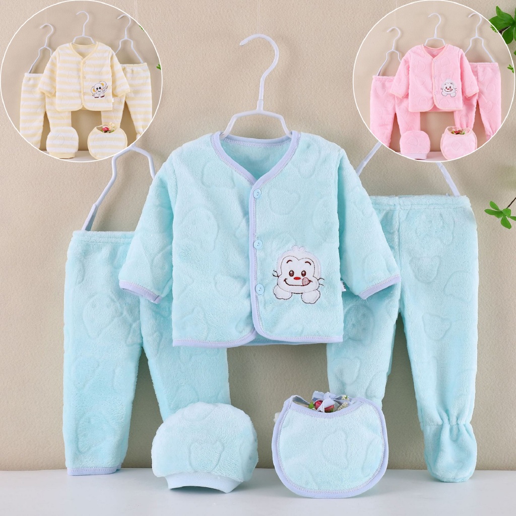 Bộ quà tặng cho bé sơ sinh chất nỉ nhung 5 chi tiết cho bé 0-3 tháng tuổi Hàng Quảng châu cao cấp xuất Hàn BD15