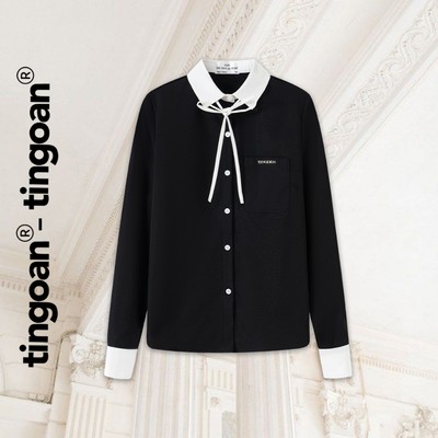 TINGOAN® - Áo somi cổ bẻ dây nơ viền tay áo YULIA SHIRT/BL cổ trắng