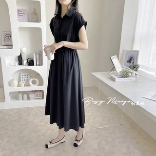 Váy dài cổ bẻ eo chun xuất Hàn (có sẵn)