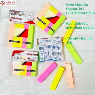 Combo 2 xấp 100 tờ giấy note / giấy ghi nhớ / giấy ghi chú dạ quang 3x3 cắt 5 màu xing li / king