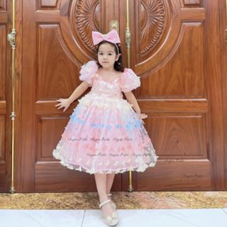 Váy Thiết Kế Cánh Bướm 3D Nhiều Màu Thêu Tay Tinh Xảo - Đầm Công Chúa Tặng Kèm Bờm Nơ - Bướm Cộc Tay