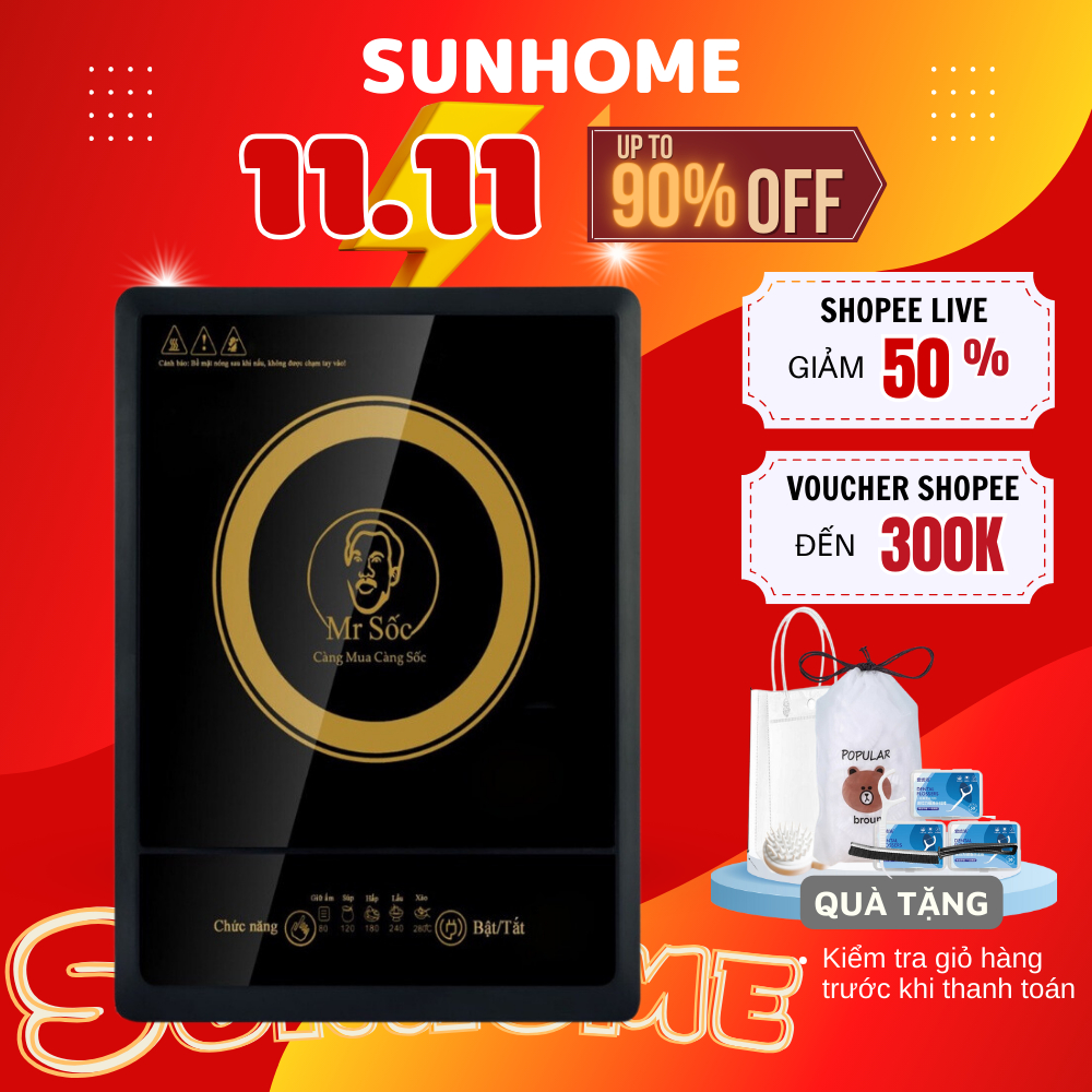 Bếp Từ Đơn MR. SỐC 2000W Tự Ngắt, Mặt Kính Cường Lực, Nhiều Chế Độ, Màn Hình Cảm Ứng Cao Cấp, Bảo Hành 12 Tháng- MR222