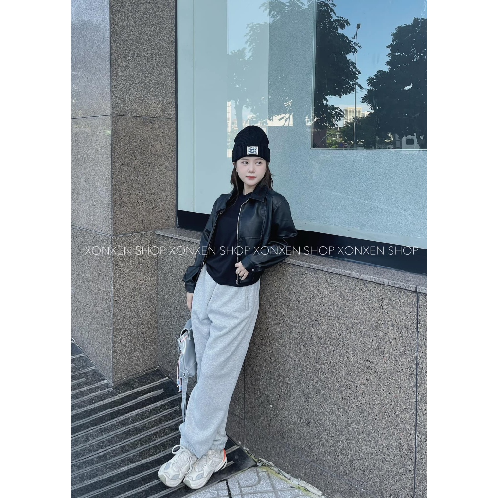Áo Khoác Da XONXEN SHOP HUẾ Crop Cổ Bẻ Bo Chun 1257